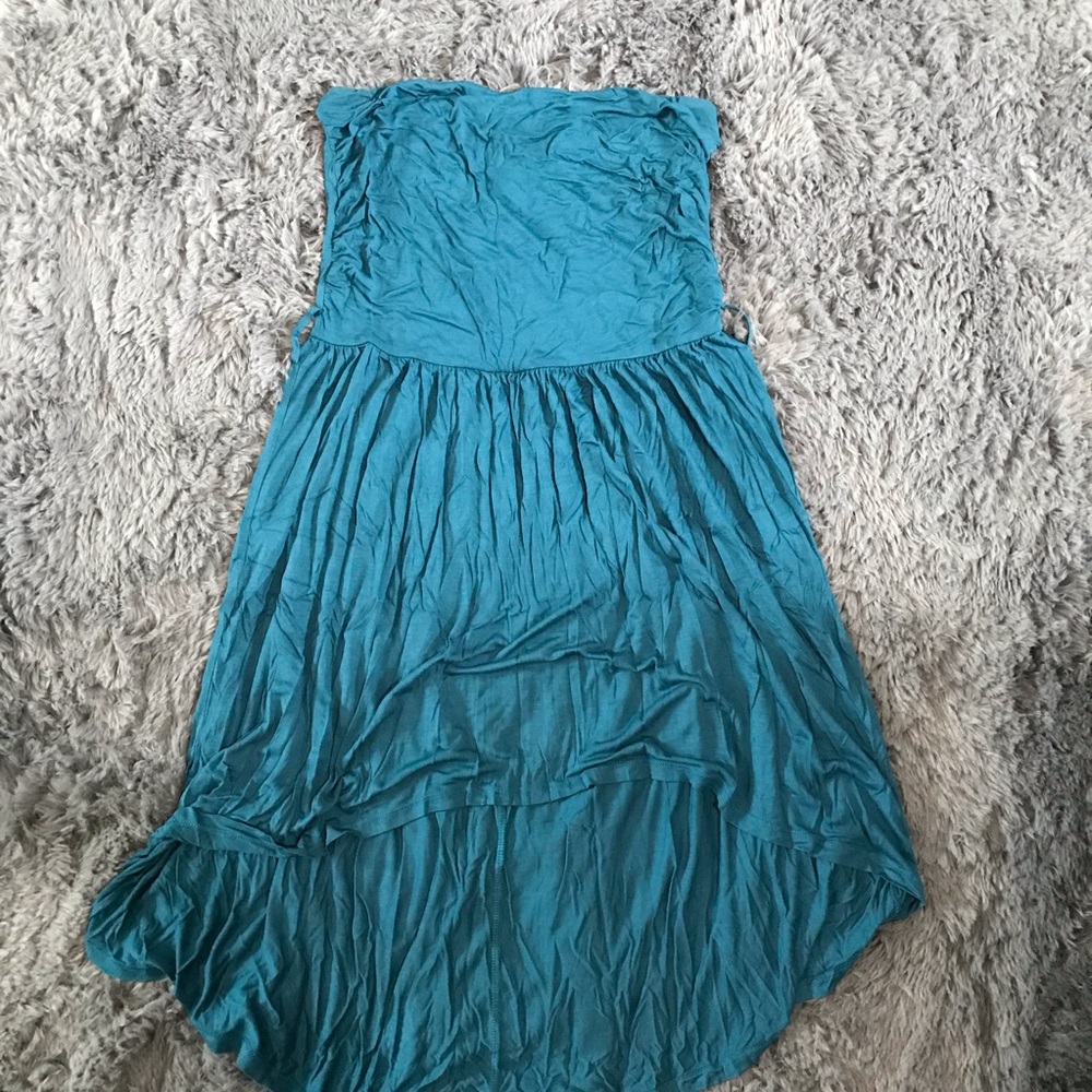 Teal High-Low Strapless Dress